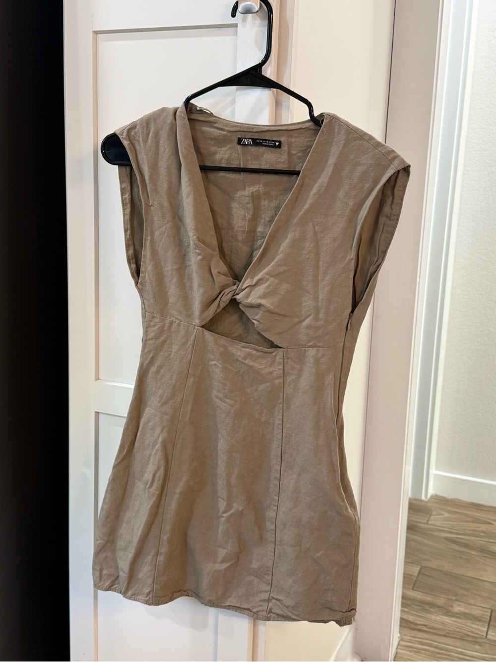 Zara Beige V-Neck Twist-Front Mini Dress